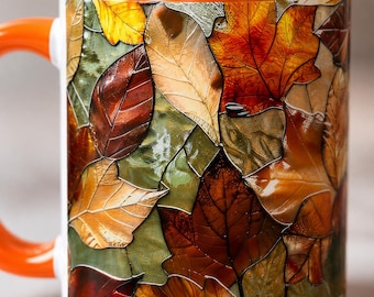 Leaf Stained Glass Coffee Mug | Cozy Autumn Fall Ceramic Drinkware