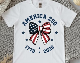 America 250 Flag Bow T-Shirt | 1776-2026 Patriotic Independence Design