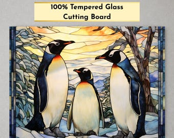 Stained Glass Emperor Penguins Cutting Board | Kitchen Decor