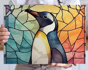 Stained Glass Emperor Penguin Glass Cutting Board | Colorful Mosaic Kitchen Decor