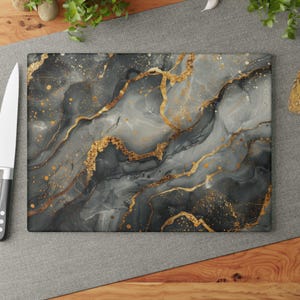 Personalized Black & Gold Marble Glass Board | Kitchen Contemporary Decor image 2