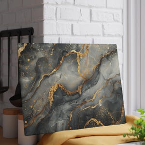 Personalized Black & Gold Marble Glass Board | Kitchen Contemporary Decor image 6