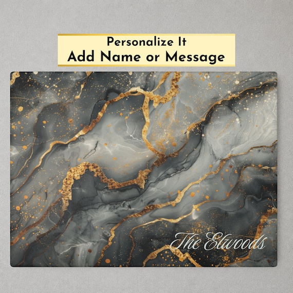 Personalized Black & Gold Marble Glass Board | Kitchen Contemporary Decor