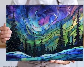 Alaskan Landscape Aurora Borealis Tempered Glass Cutting Board: Art Kitchen Decor