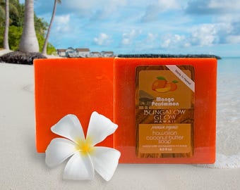 Jabón de mantequilla de coco hawaiana con mango y caqui – Orgánico, hecho en Hawái