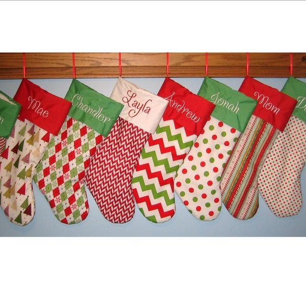 Personalized Christmas Stocking, 30 fabrics and 5 fonts to choose from