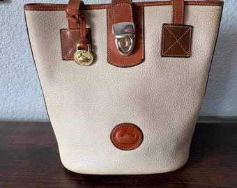 Vintage Dooney & Bourke AWL Pebble Leather Tote Bone Tan Duck Bag