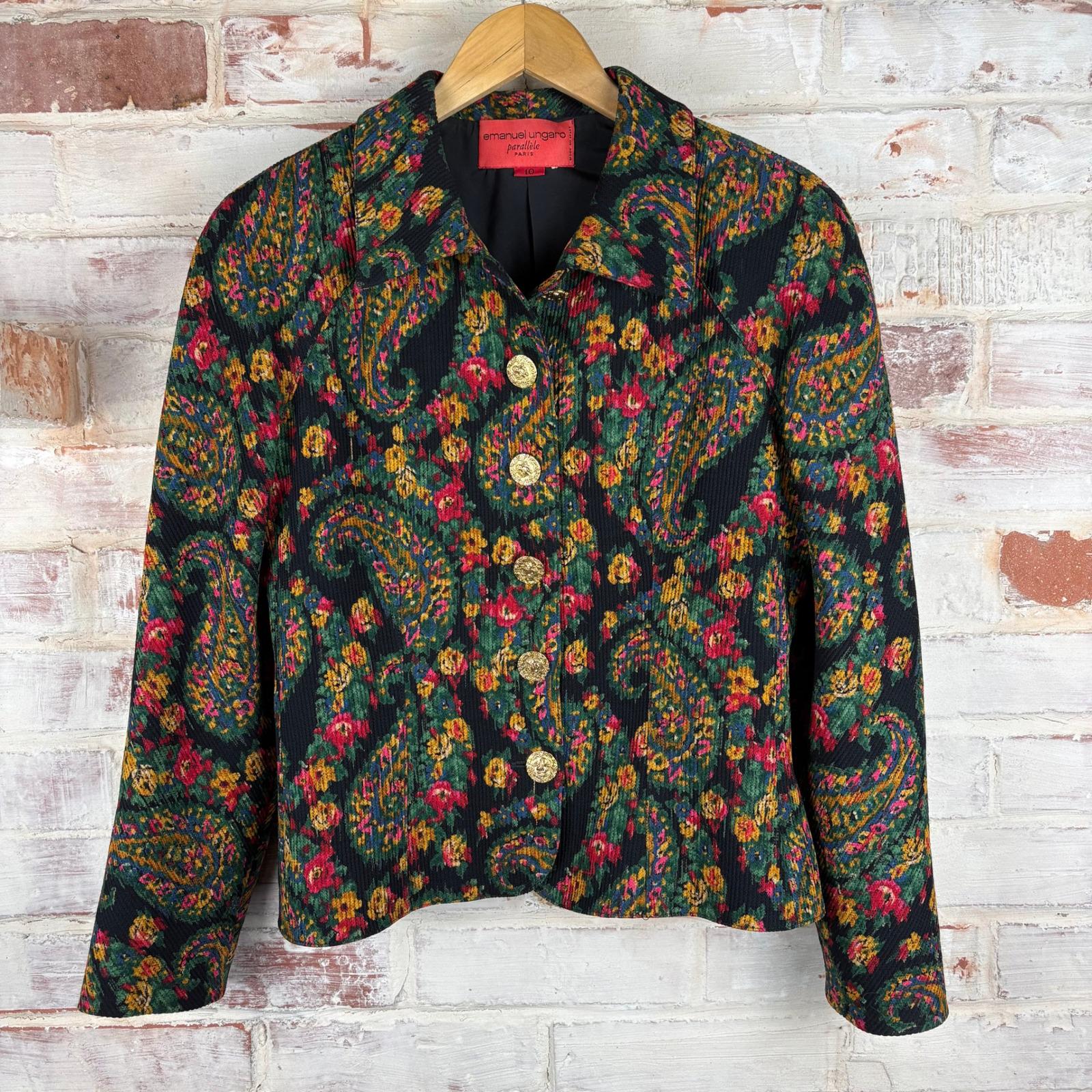 Ensemble Jupe-veste Emanuel Ungaro Parallèle, Brocart Bordeaux Et Noir, Taille 10, Vintage 80s