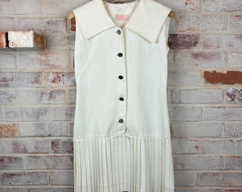 Vintage Miss Amis Ivory Sailor Collar Anchor Button Pleated Mini Dress XS/S
