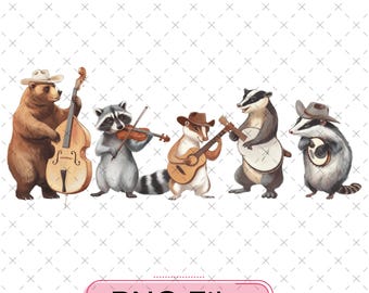 Animal Band Png, Funny Forest Animals Playing Instruments Design, Vintage Music Lover Png, Cute Woodland Digital File