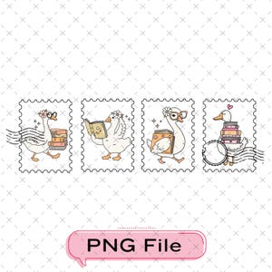 Reading Silly Goose Png, Funny Teacher Bookish Design, Librarian Stamp Png, Cute Book Lover Cozy Fall Digital File image 1