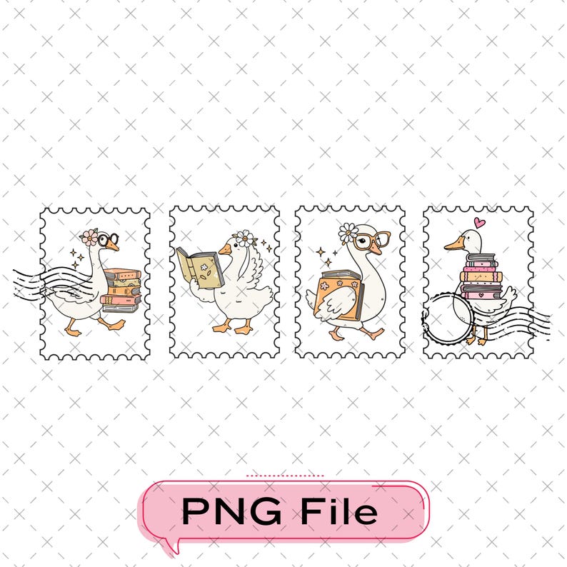 Reading Silly Goose Png, Funny Teacher Bookish Design, Librarian Stamp Png, Cute Book Lover Cozy Fall Digital File image 1