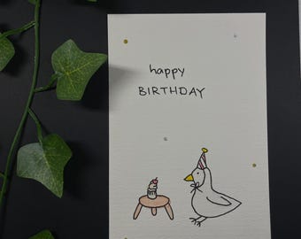 Birthday card goose - hand-painted, sweet Happy Birthday card, unique, illustration, watercolors