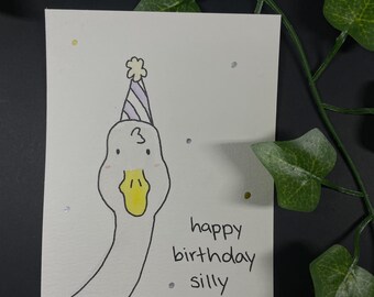 Birthday card goose - hand-painted, sweet Happy Birthday card, unique, illustration, watercolors