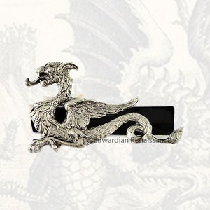 Dragon Tie Clip: Antique Sterling Silver, Onyx Enamel Inlay