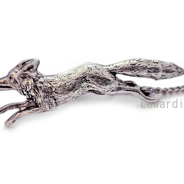 Antique Silver Fox Run Tie Pin with Bar and Chain Vintage Inspired Woodland Tie Tack Accent Brooch