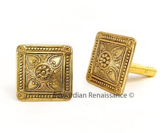 Art Deco Cuff Links Antique Gold Moorish Design Inspired Neo Victorian Cufflinks with Tie Clip and Tie Pin Set Options