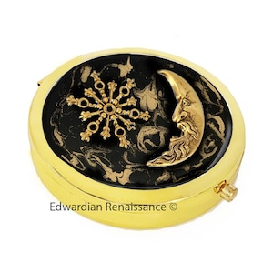 Celestial Pill Box: Hand-Painted Enamel Moon and Star Design