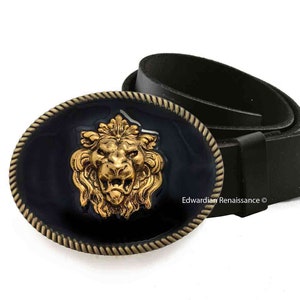 Löwen-Gürtelschnalle: Handbemaltes Emaille, brüniertes Gold-Finish