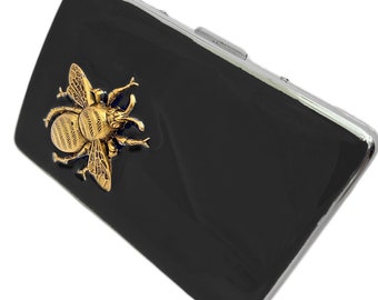 Antike Gold Bienen Zigarettenetui, Art Deco Emaille, personalisiertes Geschenk