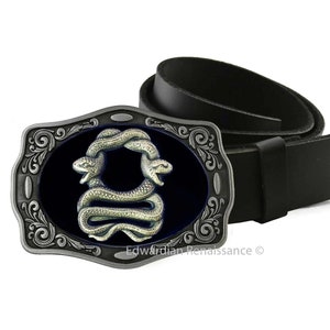 Hand Painted Snake Belt Buckle: Gothic Victorian Serpent Design