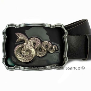 Snake Belt Buckle: Hand Painted Enamel Serpent, Art Deco Style