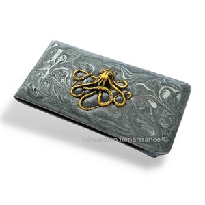 Octopus Money Clip: Hand Painted Enamel, Silver Swirl Finish