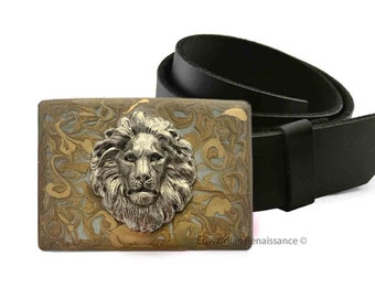 Double Gold Lion Head Buckle Amazon.com: Lion Head Gold-Plated Belt Buckle : Clothing  main image 3