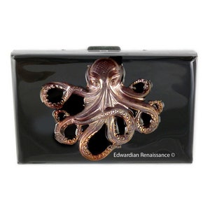 Oxidiertes Oktopus Kreditkarten Portemonnaie eingelegt in handbemalter Emaille RFID Blocker mit Organizer personalisiert und Farboptionen verfügbar