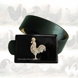 Antique Silver Rooster Belt Buckle: Glossy Black Enamel, French Country Style