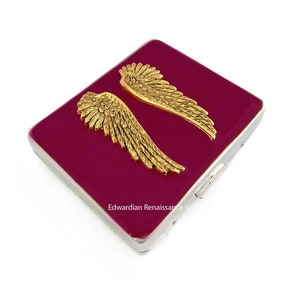 Boîte à pilules Gold Wings avec 8 compartiments avec couvercles en sang de bœuf peint à la main Opaque Renaissance inspirée avec des options de personnalisation et de couleur