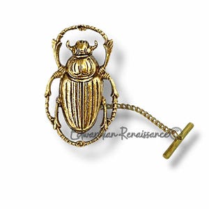 Alfiler de corbata antiguo de escarabajo dorado: broche de escarabajo egipcio, estilo gótico victoriano