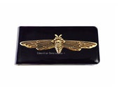 Bee Money Clip Inlaid in Hand Painted Glossy Black Enamel Art Deco Insect Inspired Personalized and Custom Colors Option