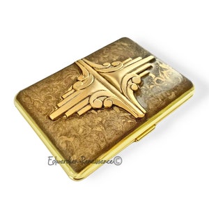 Art Deco Gold Cigarette Case in Hand Painted Emerald Green Enamel Geometric Inspired with Personalized and Color Options