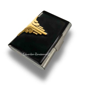 Art Deco Business Card Case: Black Enamel Inlay, Personalized Option