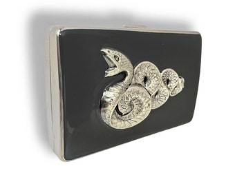 Antique Silver Serpent Cigarette Case, Hand Painted Enamel, Personalized