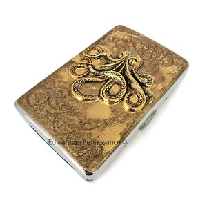 Octopus Incrusté à la main peint à la main Métallisé Or Émail Nautique Kraken Design Personnalisé Gravure personnalisée et options de couleur