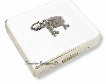 Pastillero de plata antigua con forma de elefante: esmalte pintado a mano, estilo art déco