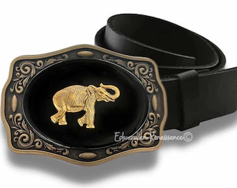 Belt Buckle Vintage Lucky Elephant Trunk up Gold Tone Metal  display picture 3