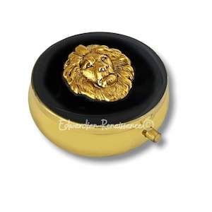 Porta-comprimidos em forma de leão de ouro antigo: esmalte pintado à mão, opção personalizada