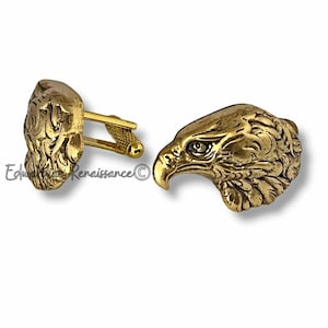 American Eagle Head Cufflinks in Antique Gold Finish Vintage Inspired with Set Option Available