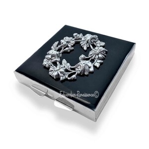 Victorian Floral Pill Box: Hand Painted Black Enamel, Personalized Option