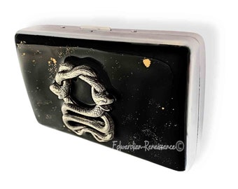 Hand Painted Serpent Cigarette Case: Art Deco Snake Metal Wallet