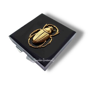 Antique Gold Scarab Pill Box: Hand Painted Enamel Art Deco
