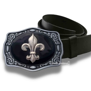 Fleur De Lys Belt Buckle: Hand Painted Enamel, Vintage Deco Style