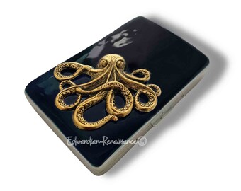 Octopus-sigarettenkoker: antiek goud, handgeschilderd email, gepersonaliseerd
