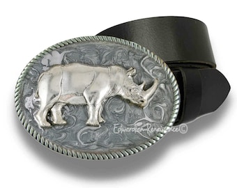 Silver Rhino Belt Buckle: Hand-painted Enamel, Victorian  display picture 1