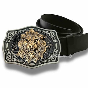 Antike goldene Löwenkopf Gürtelschnalle: Emaille-Handbemalt, Mittelalterlicher Goth-Stil
