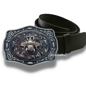 Silver Bee Belt Buckle: Hand-Painted Enamel, Vintage Art Deco Style