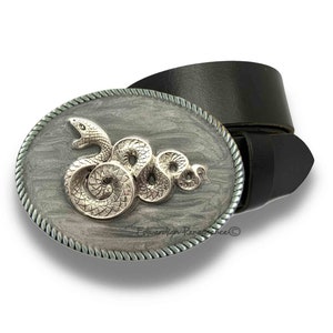 Antique Silver Snake Belt Buckle: Hand Painted Enamel Serpent
